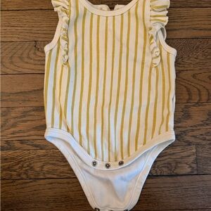 Pehr 3-6m Yellow Striped and Ruffled One Piece